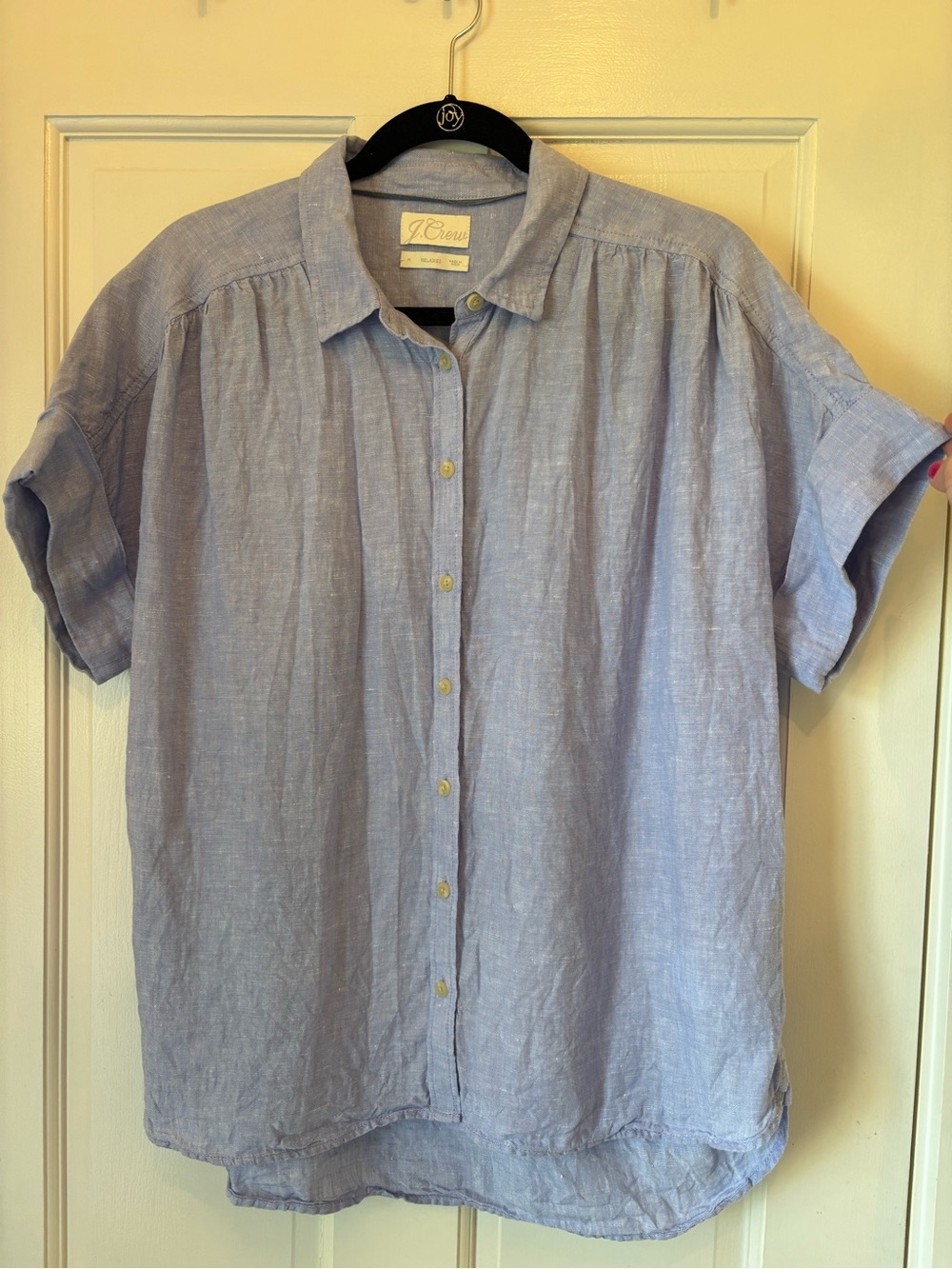 J. Crew Women’s Light Blue Irish Linen Short-Sleeve Button-Down Shirt Size M